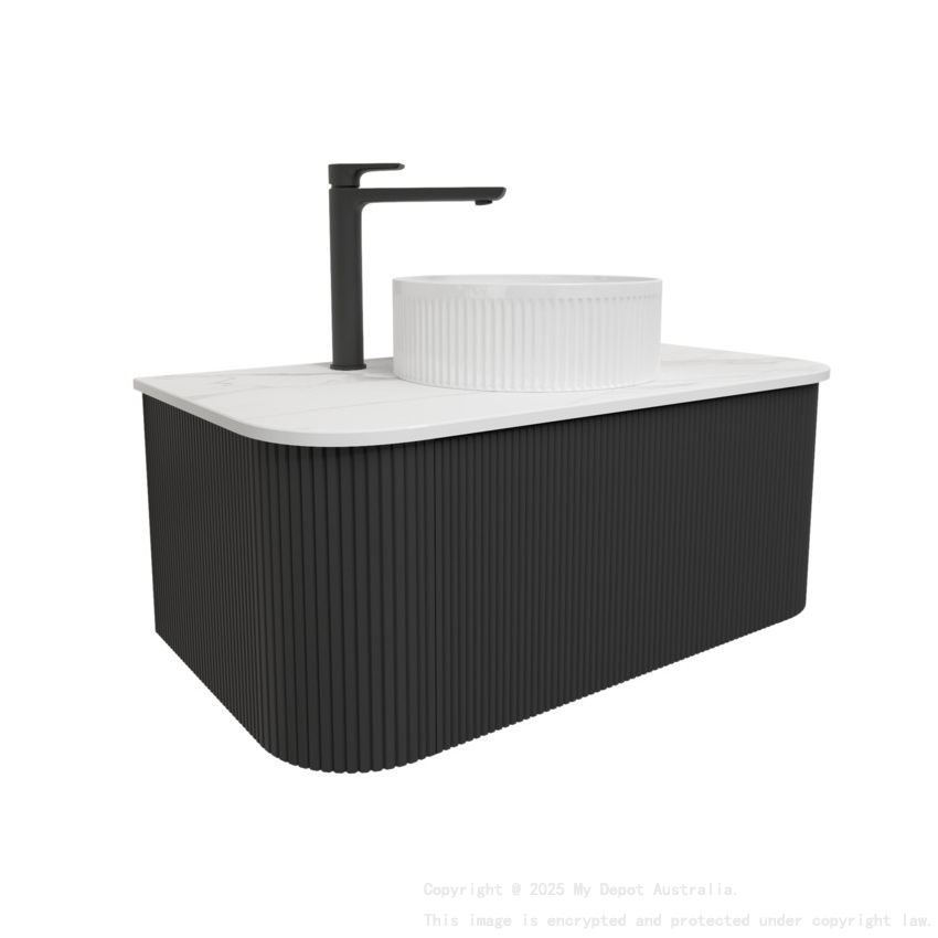 Kiama 950mm Matte Black 1 Drawer Curved Wall Hung Fluted Bathroom Vanity