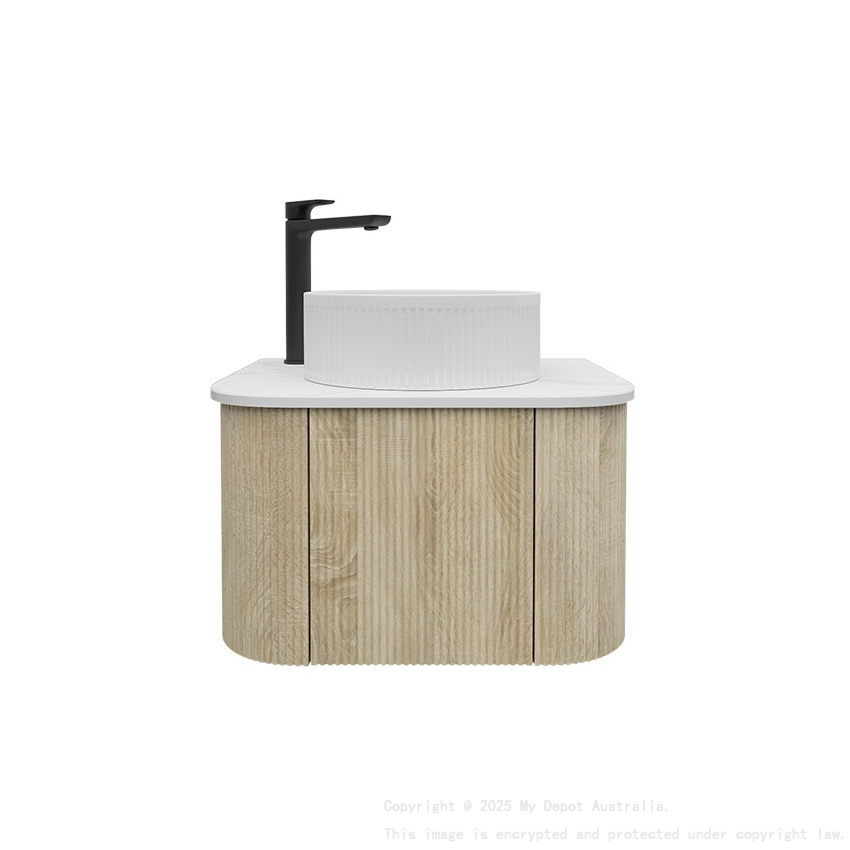 Kiama 600mm White Oak 1 Door Curved Wall Hung Fluted Bathroom Vanity