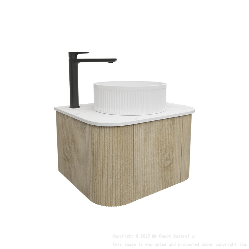 Kiama 600mm White Oak 1 Door Curved Wall Hung Fluted Bathroom Vanity