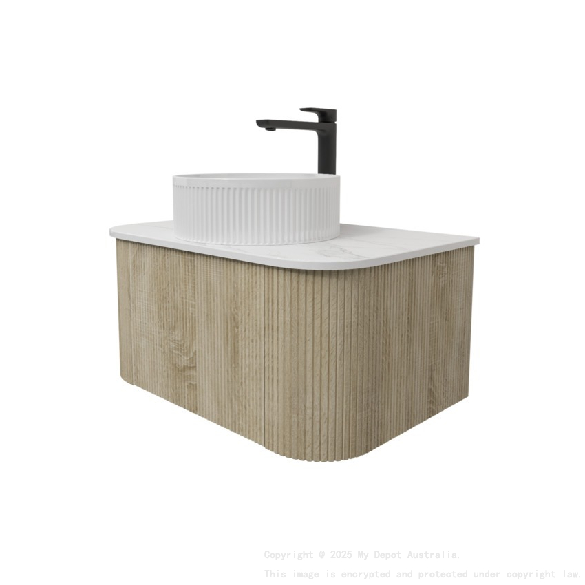 Kiama 750mm White Oak 1 Drawer Curved Wall Hung Fluted Bathroom Vanity