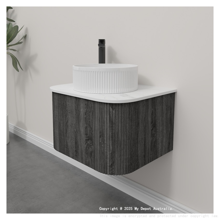 Kiama 600mm Dark Grey 1 Door Curved Wall Hung Fluted Bathroom Vanity