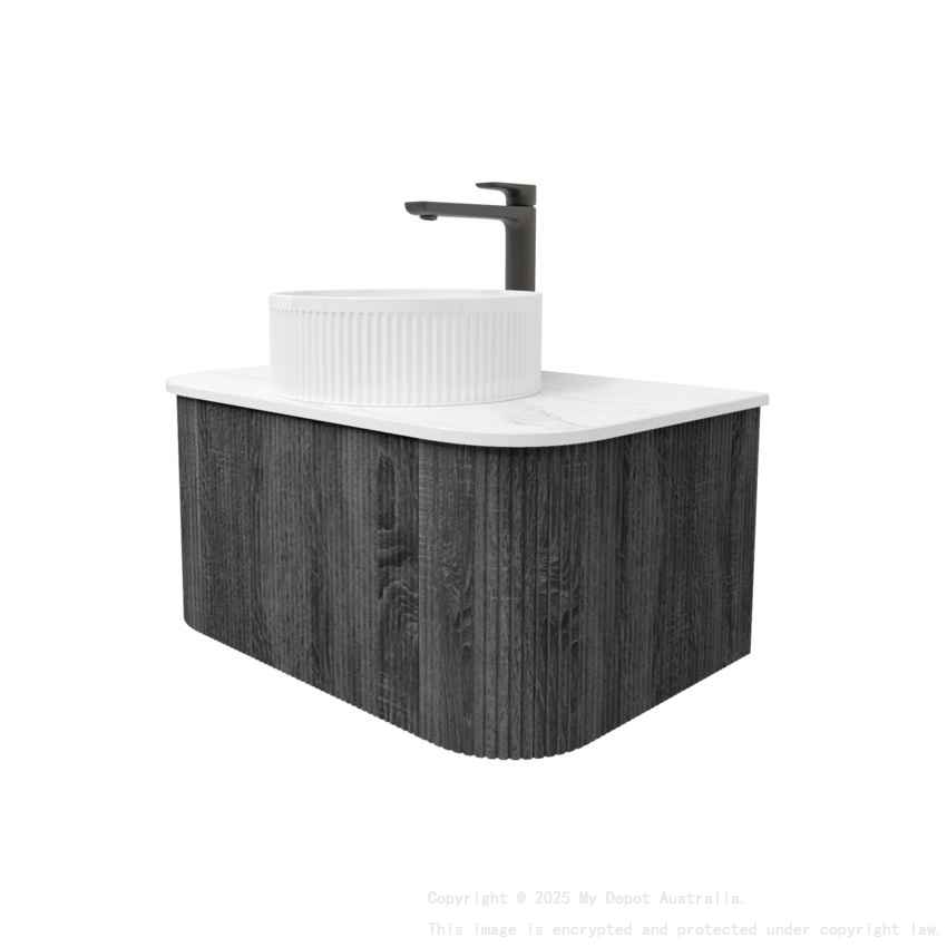 Kiama 750mm Dark Grey 1 Drawer Curved Wall Hung Fluted Bathroom Vanity