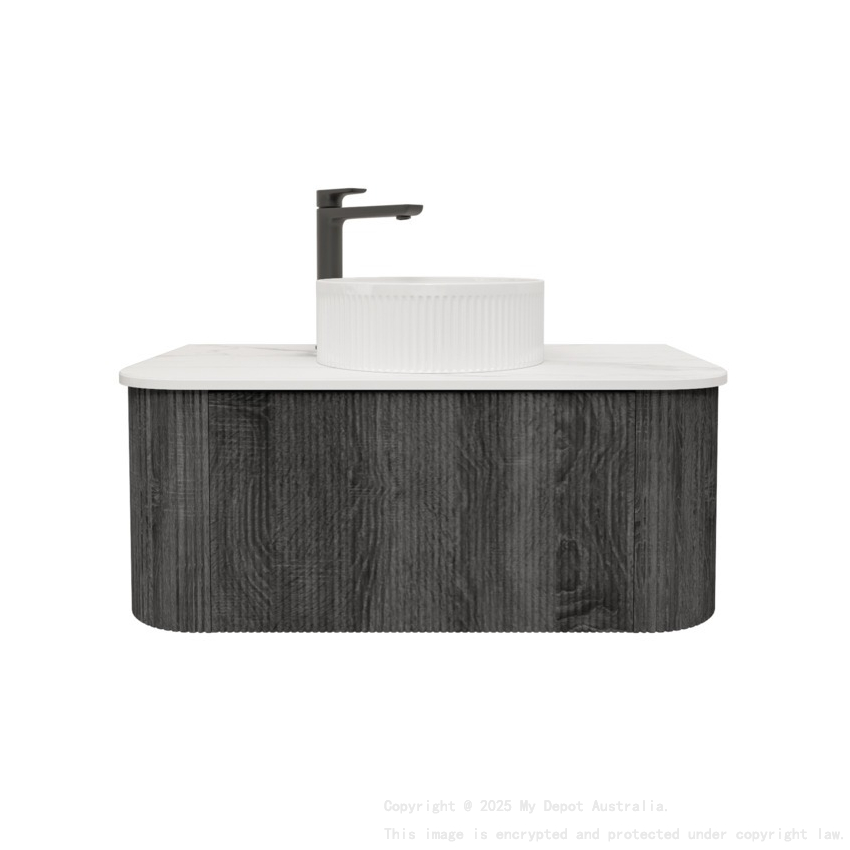 Kiama 950mm Dark Grey 1 Drawer Curved Wall Hung Fluted Bathroom Vanity