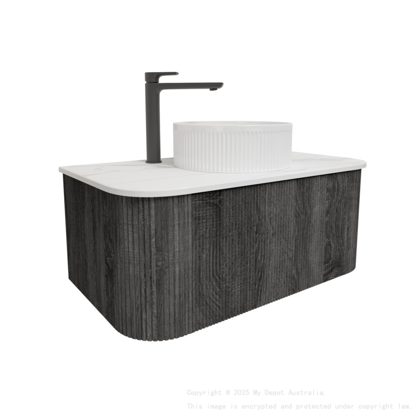 Kiama 950mm Dark Grey 1 Drawer Curved Wall Hung Fluted Bathroom Vanity