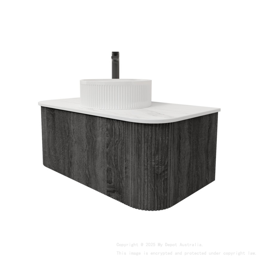 Kiama 950mm Dark Grey 1 Drawer Curved Wall Hung Fluted Bathroom Vanity