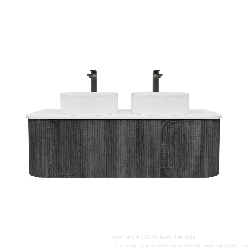 Kiama 1200mm Dark Grey 2 Drawers Curved Wall Hung Fluted Bathroom Vanity