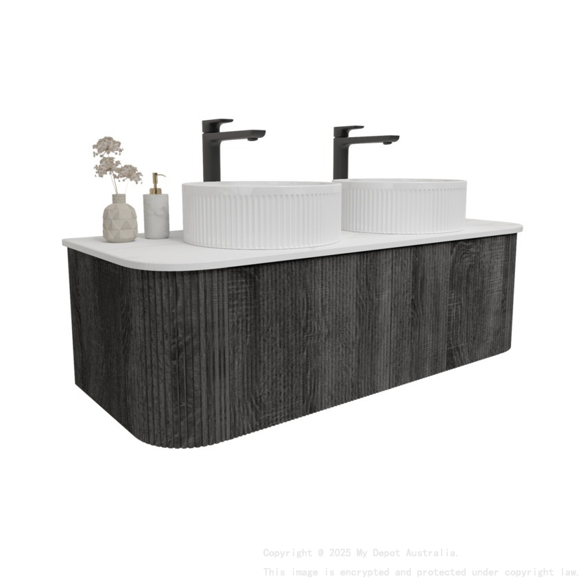 Kiama 1200mm Dark Grey 2 Drawers Curved Wall Hung Fluted Bathroom Vanity