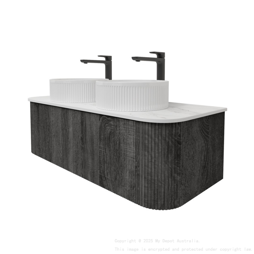 Kiama 1200mm Dark Grey 2 Drawers Curved Wall Hung Fluted Bathroom Vanity