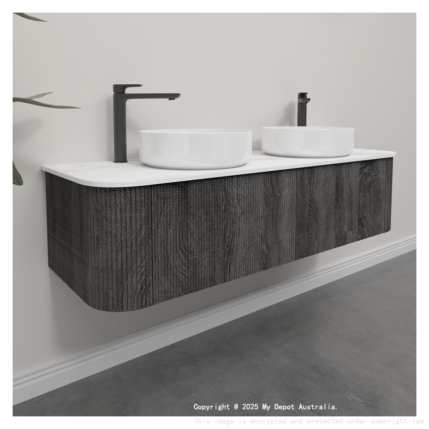 Kiama 1500mm Dark Grey 2 Drawers Curved Wall Hung Fluted Bathroom Vanity