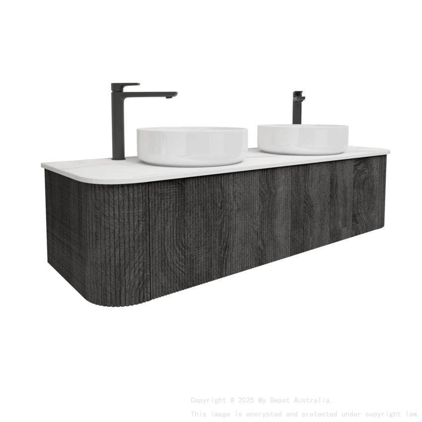 Kiama 1500mm Dark Grey 2 Drawers Curved Wall Hung Fluted Bathroom Vanity