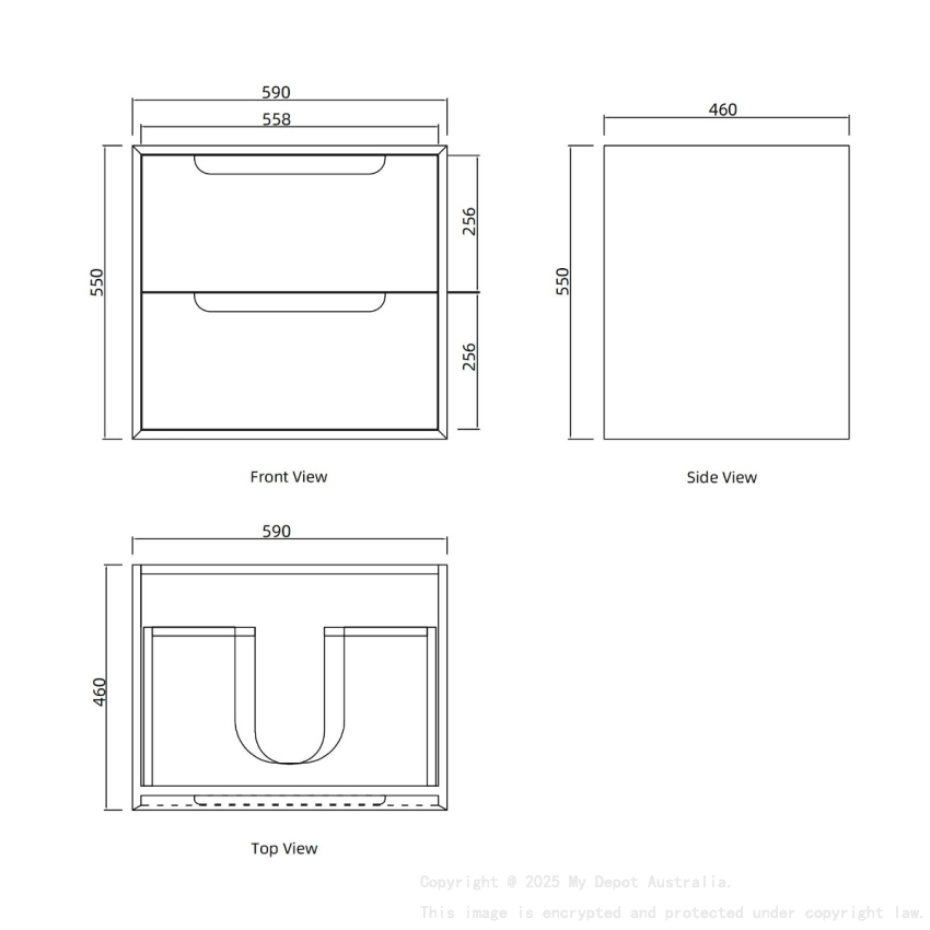 590x460x550mm Bell Collection Natural Oak 2/DW Wall Hung Vanity