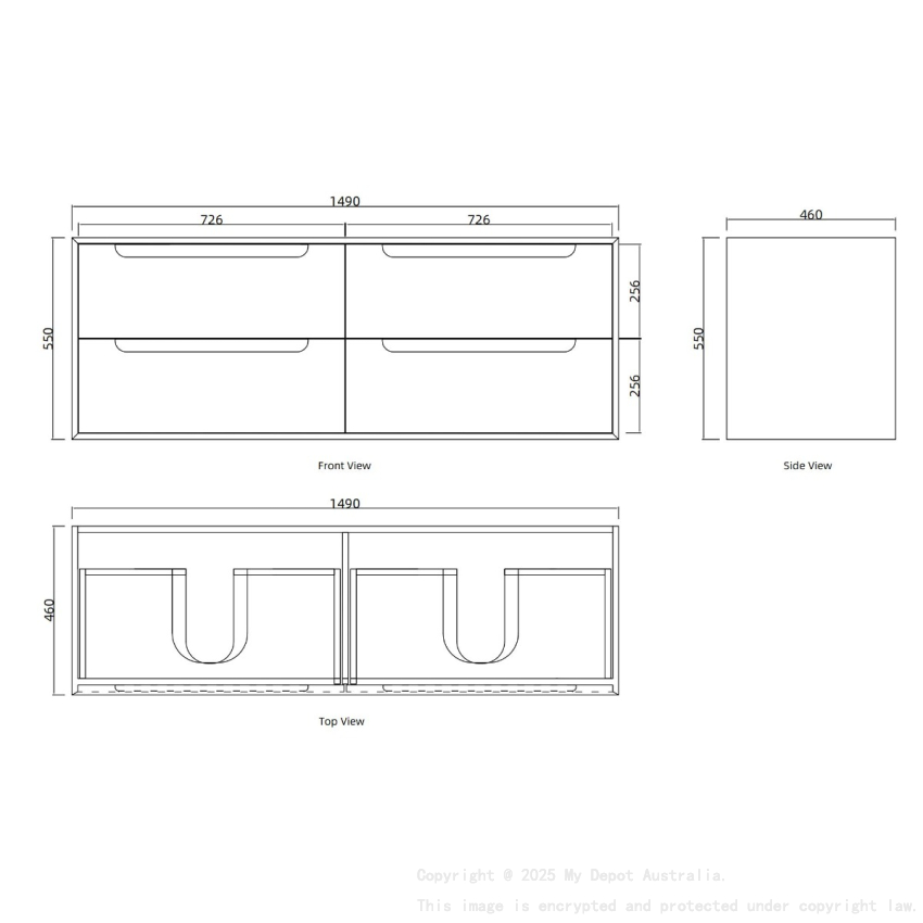 1490x460x550mm Bell Collection Natural Oak 4/DW Wall Hung Vanity