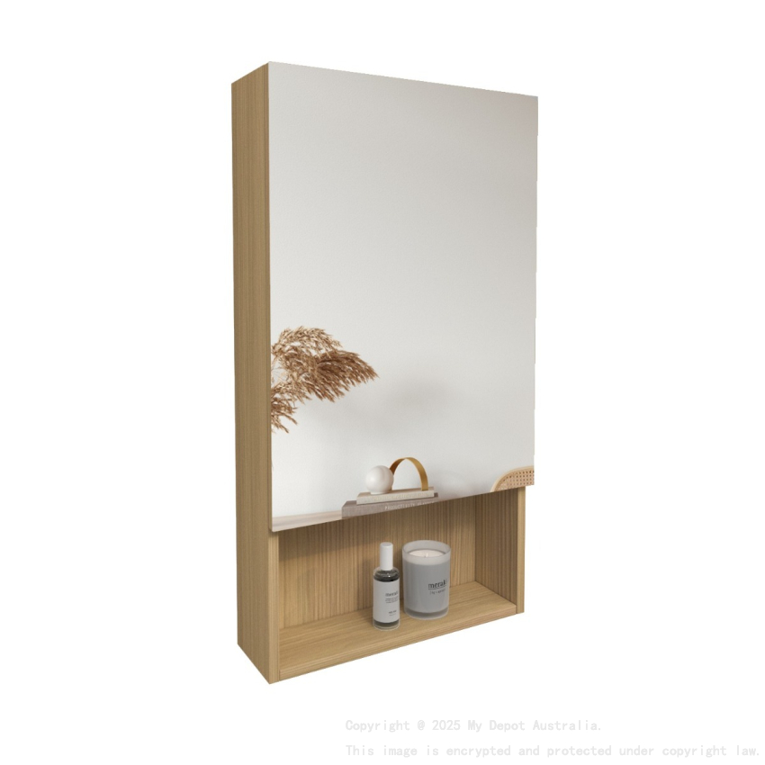 450mm Natural Oak Laminated Particle Board 1 Right Hinged Mirrored Door Mirror Cabinet