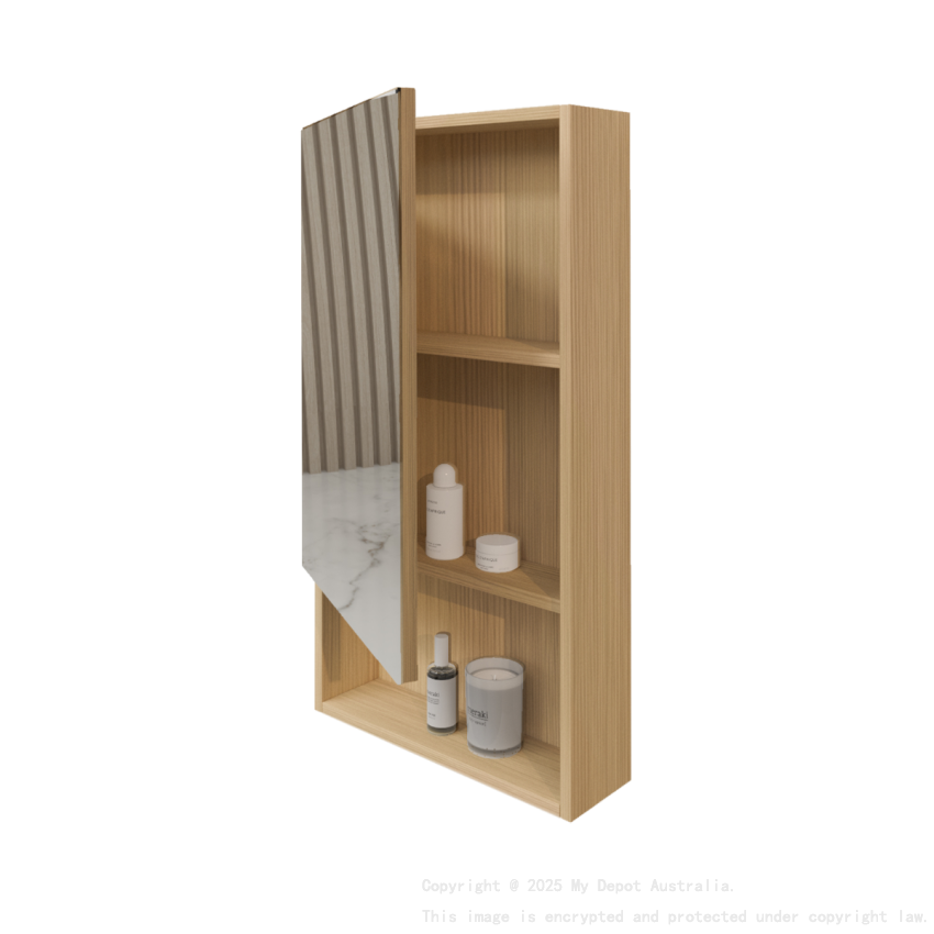 450mm Natural Oak 1 Left Hinged Mirrored Door Mirror Shaving Cabinet