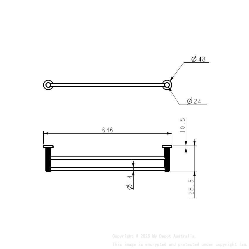 Linie Double Towel Rail 600mm Brushed Nickel
