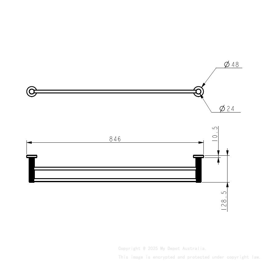 Linie Double Towel Rail 800mm Brushed Nickel