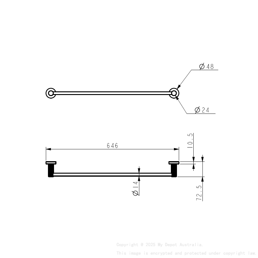 Linie Single Towel Rail 600mm Brushed Gold