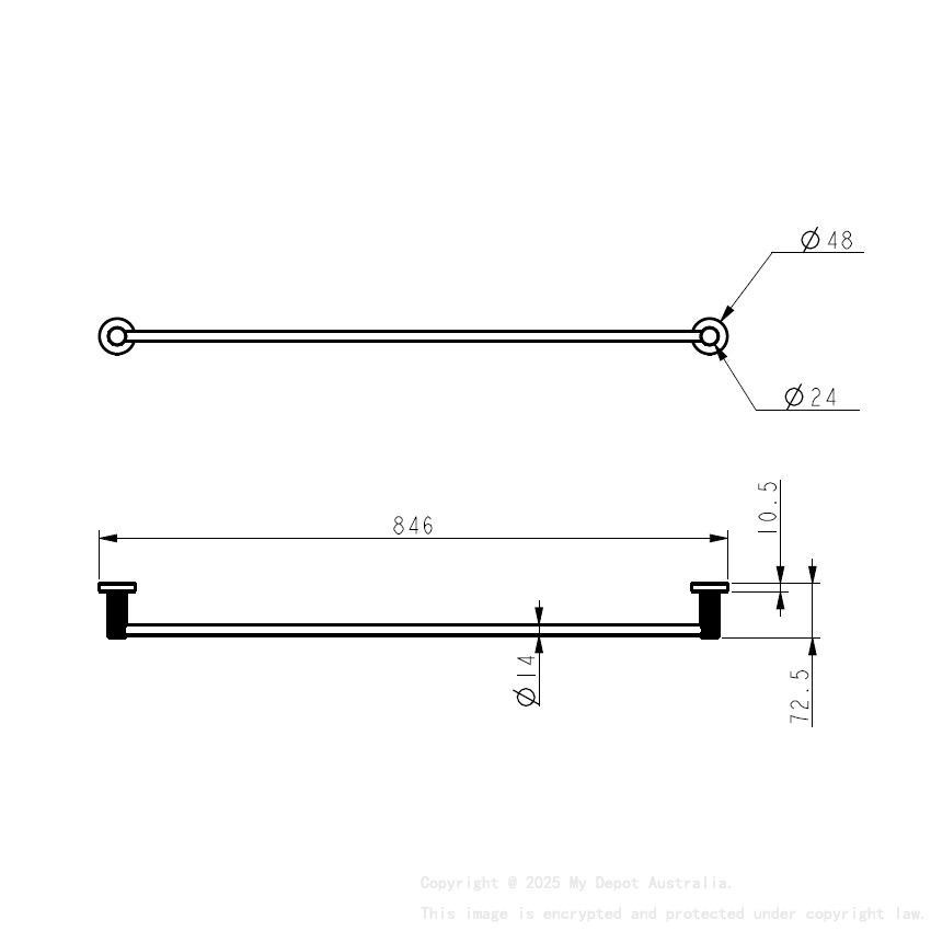 Linie Single Towel Rail 800mm Brushed Gold