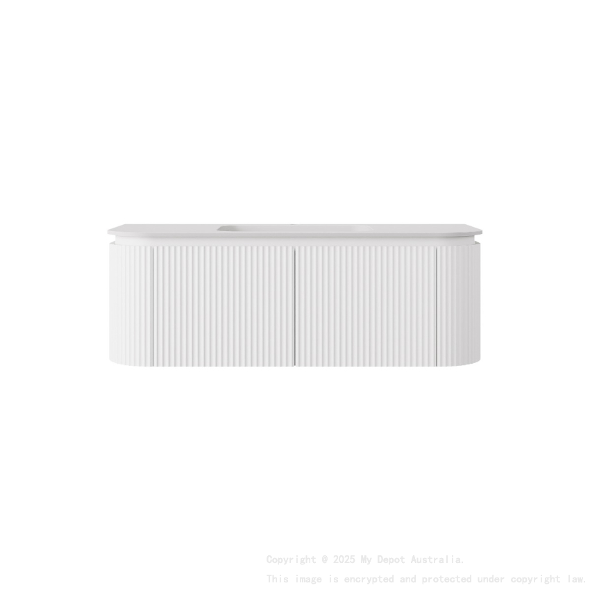 1190x495x400mm Matte White Estella Modern Wall Hung Vanity PVC Cabinet Two Middle Drawer Plus Two Side Drawers Soft Closing Door And Drawers