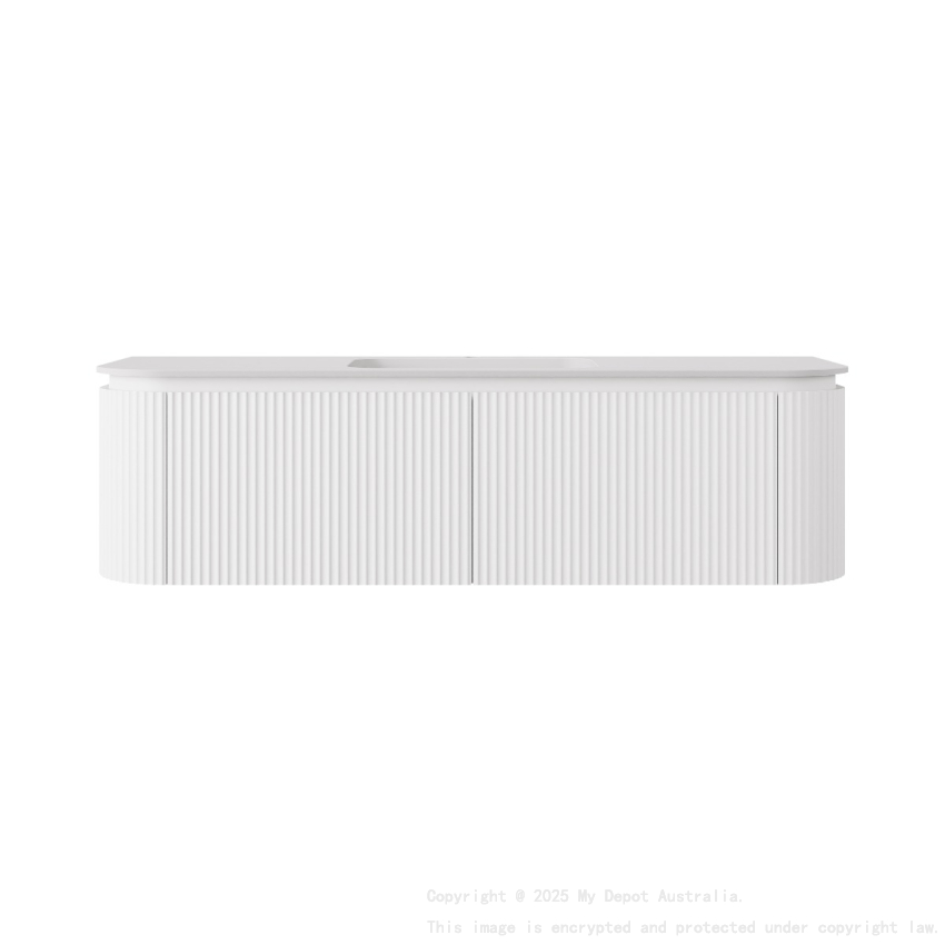 1490x495x400mm Matte White Estella Modern Wall Hung Vanity PVC Cabinet Two Middle Drawer Plus Two Side Drawers Soft Closing Door And Drawers