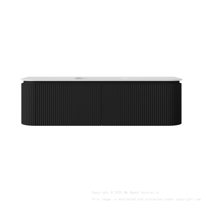 1490x495x400mm Matte Black Estella Modern Wall Hung Vanity PVC Cabinet Two Middle Drawer Plus Two Side Drawers Soft Closing Door And Drawers