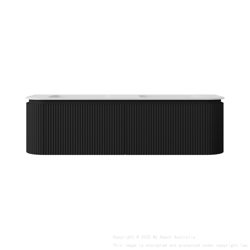 1490x495x400mm Matte Black Estella Modern Wall Hung Vanity PVC Cabinet Two Middle Drawer Plus Two Side Drawers Soft Closing Door And Drawers