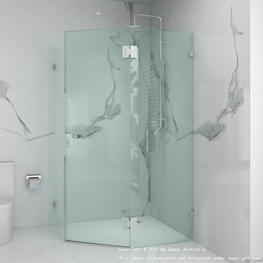10mm Corner Frameless Shower Screens, Diamond Shape, Pivot Door