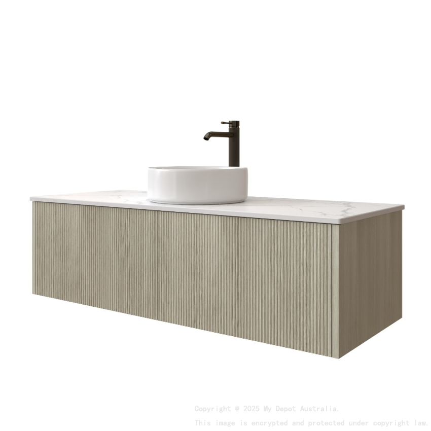 1200mm Kiama Coastal Oak 1 Left Hand Drawer 1 Right Hand Door Fluted Wall Hung Vanity Cabinet Only