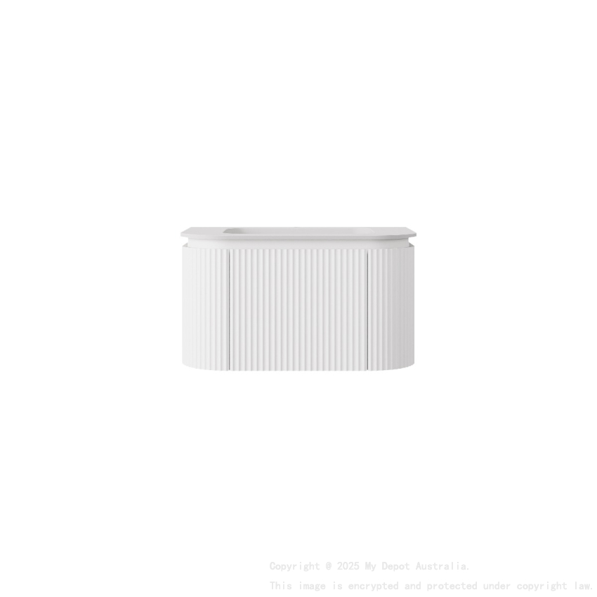 740x495x400mm Matte White Estella Modern Wall Hung Vanity PVC Cabinet Two Middle Drawer Plus Two Side Drawers Soft Closing Drawers