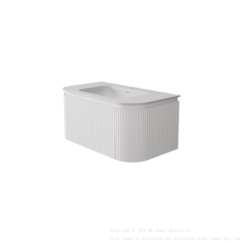 890x495x400mm Matte White Estella Modern Wall Hung Vanity PVC Cabinet Two Middle Drawer Plus Two Side Drawers 
