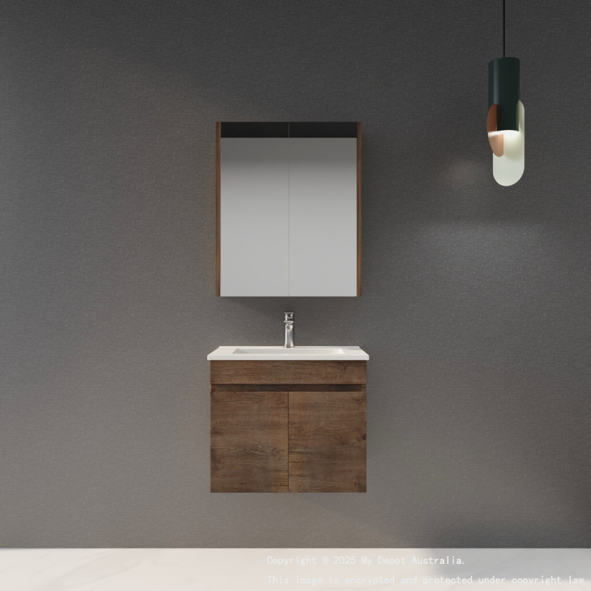 600mm Narrow Dark Oak MDF Bathroom Vanity 2 Doors Wall Hung Cabinet Only