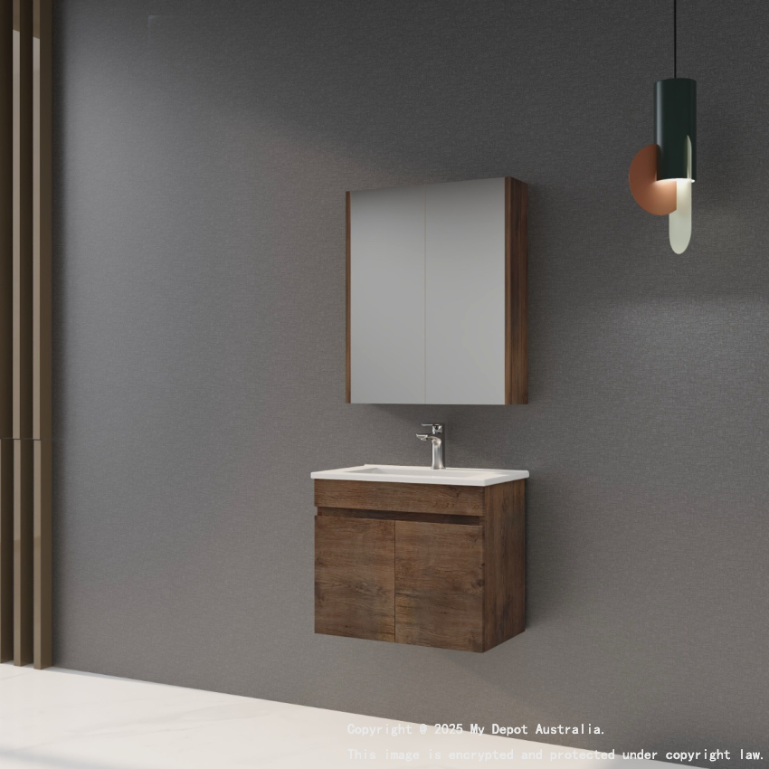 600mm Narrow Dark Oak MDF Bathroom Vanity 2 Doors Wall Hung Cabinet Only