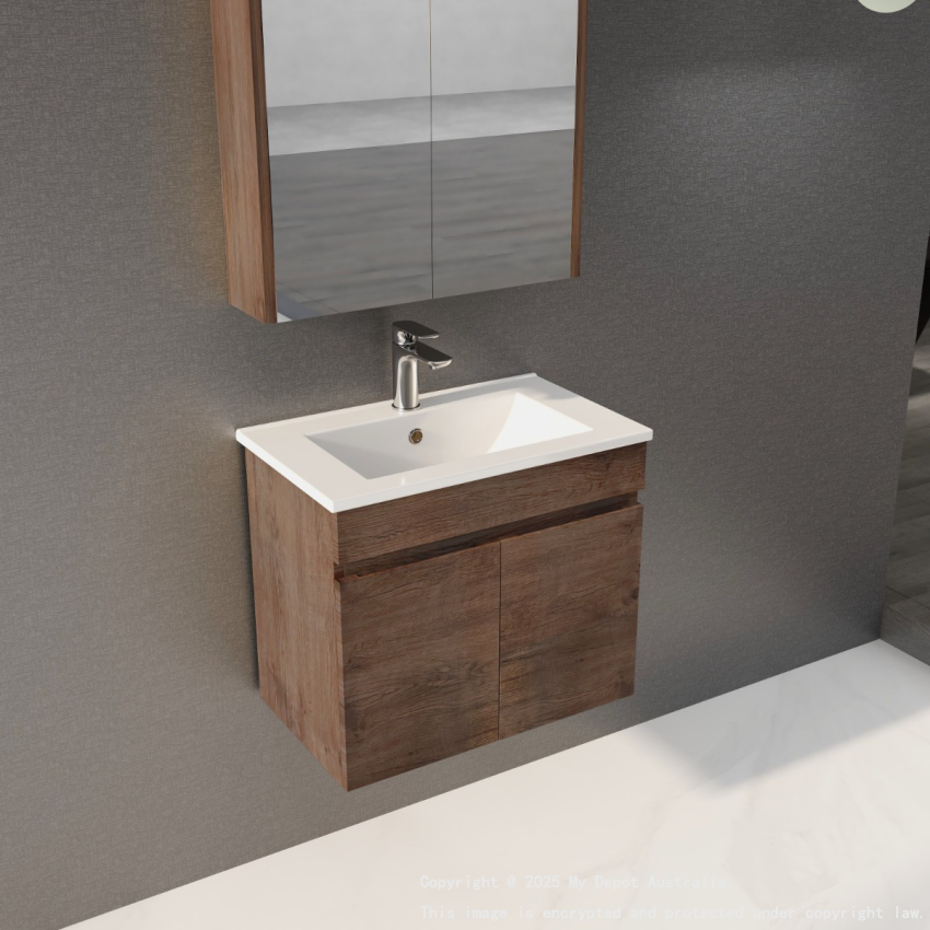 600mm Narrow Dark Oak MDF Bathroom Vanity 2 Doors Wall Hung Cabinet Only