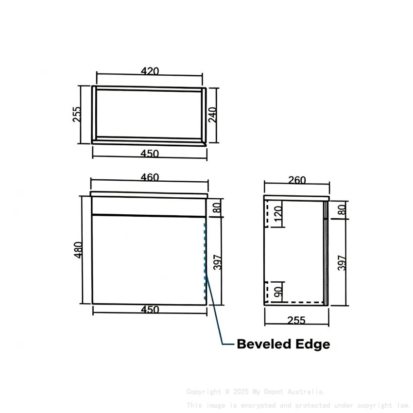 450*244*4800mm Closs white Alpha Wall Hung mini-PVC vanity
