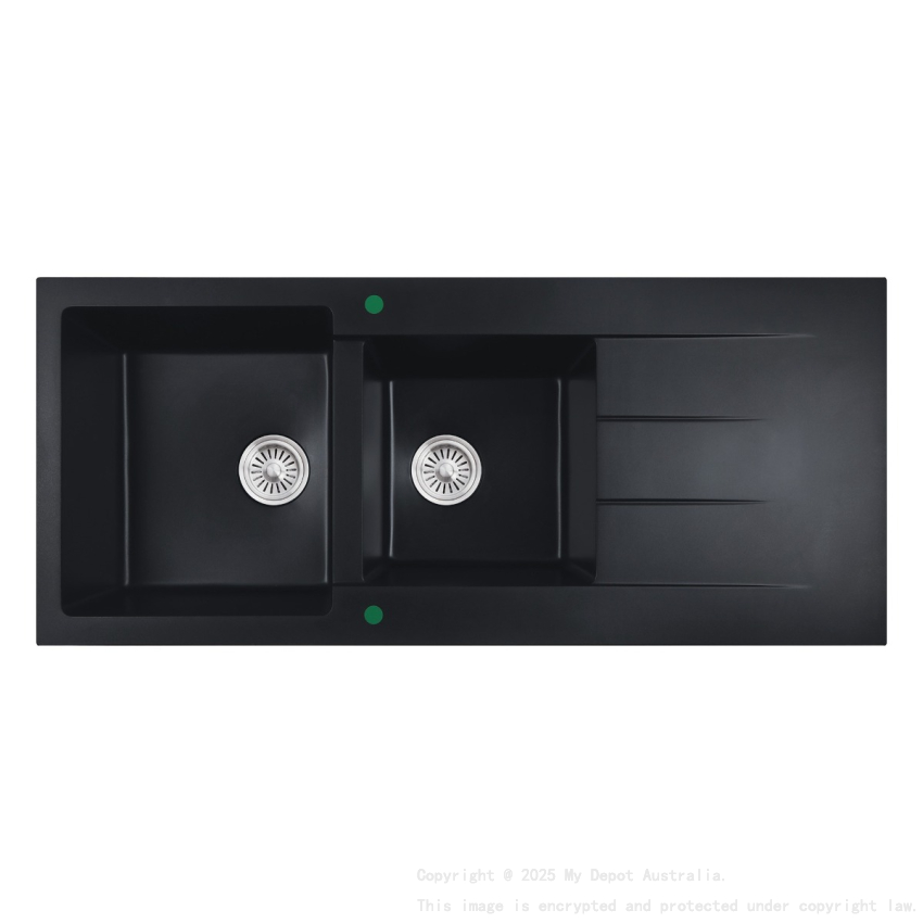 1160*500*210mm Cora Black Granite Sink One & Half Bowl With Drainer