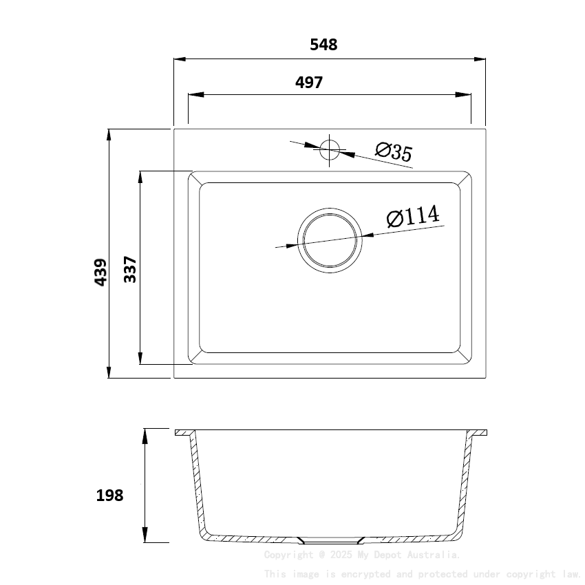 550*440*205mm Cora Black Granite Sink