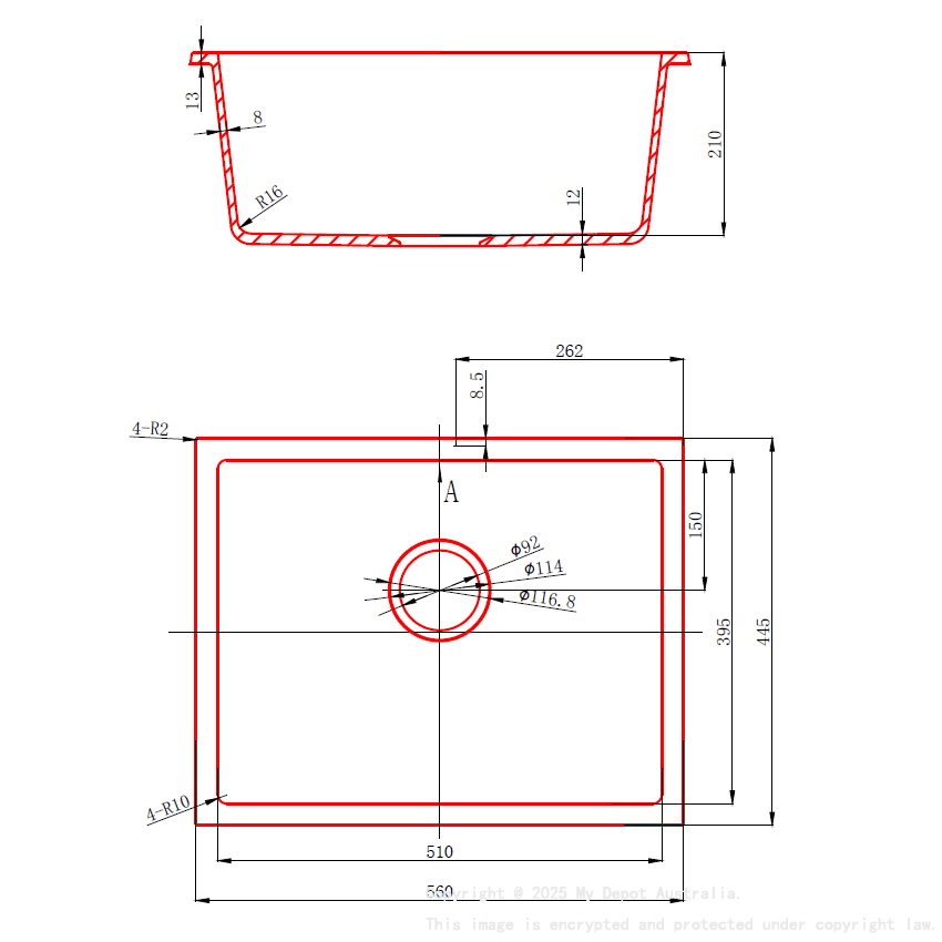 560*445*210mm Cora Black Undermount Granite Sink