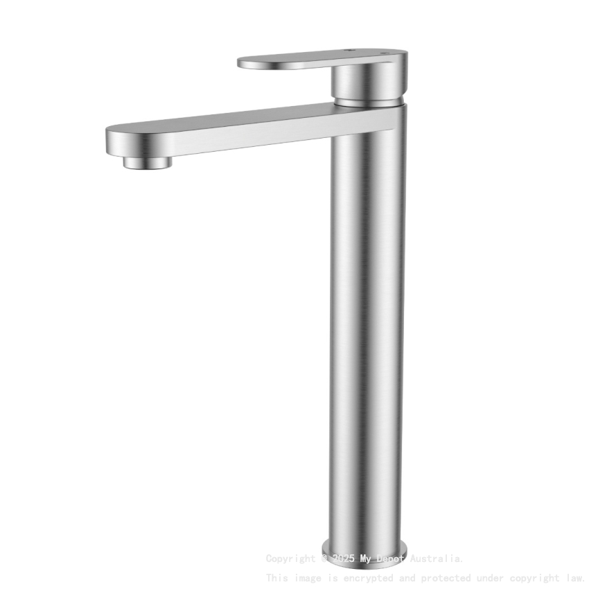 Sora SS Highrise Basin Mixer Brushed Stainless Steel