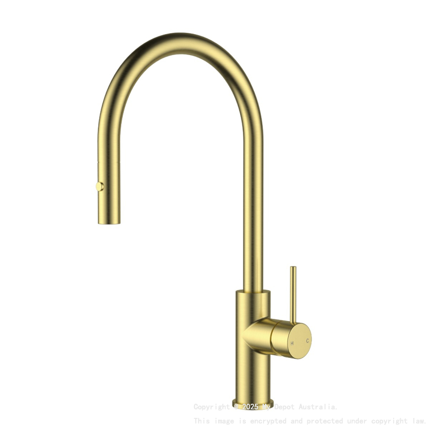 Otus Slimline SS Gooseneck Pull-Out Sink Mixer Brushed Gold