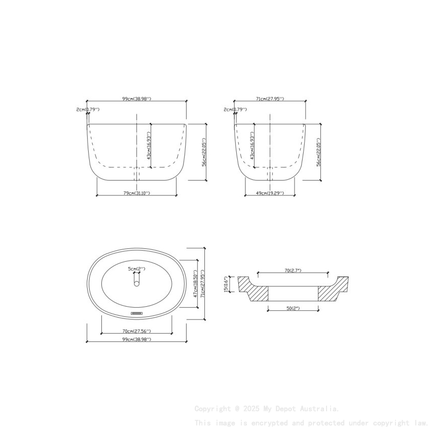990X710X560mm Gloss White Agena Acylic Free Standing Mini Bath None Overflow 40mm Waste And Pipe Supplied