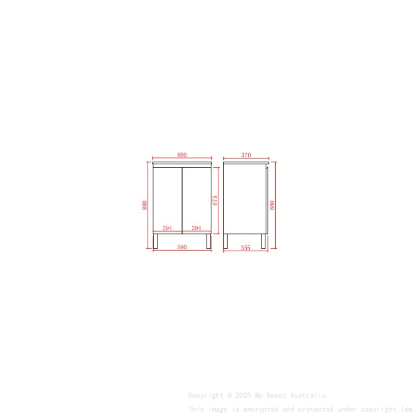 590*355*860mm Ensuite Gloss White Alpha Ensuite Free Standing PVC Vanity