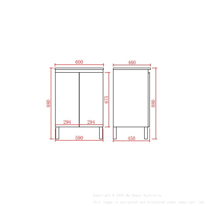 590*455*860mm Gloss White Alpha Free Standing PVC Vanity