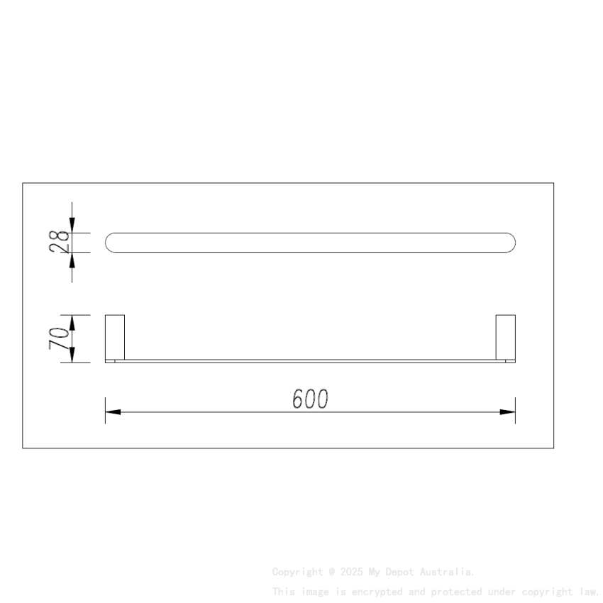 Bellino Solid Brass Chrome & Matte Black 600mm Single Towel Rail