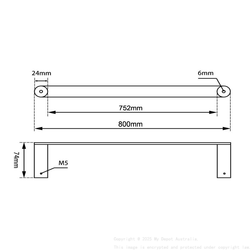 Esperia Matte Black Single Towel Rail 800mm