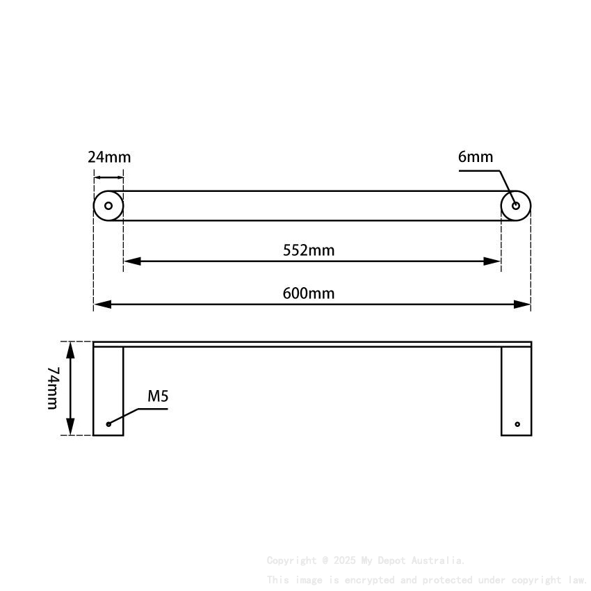 Esperia Gun Metal Grey Single Towel Rail 600mm