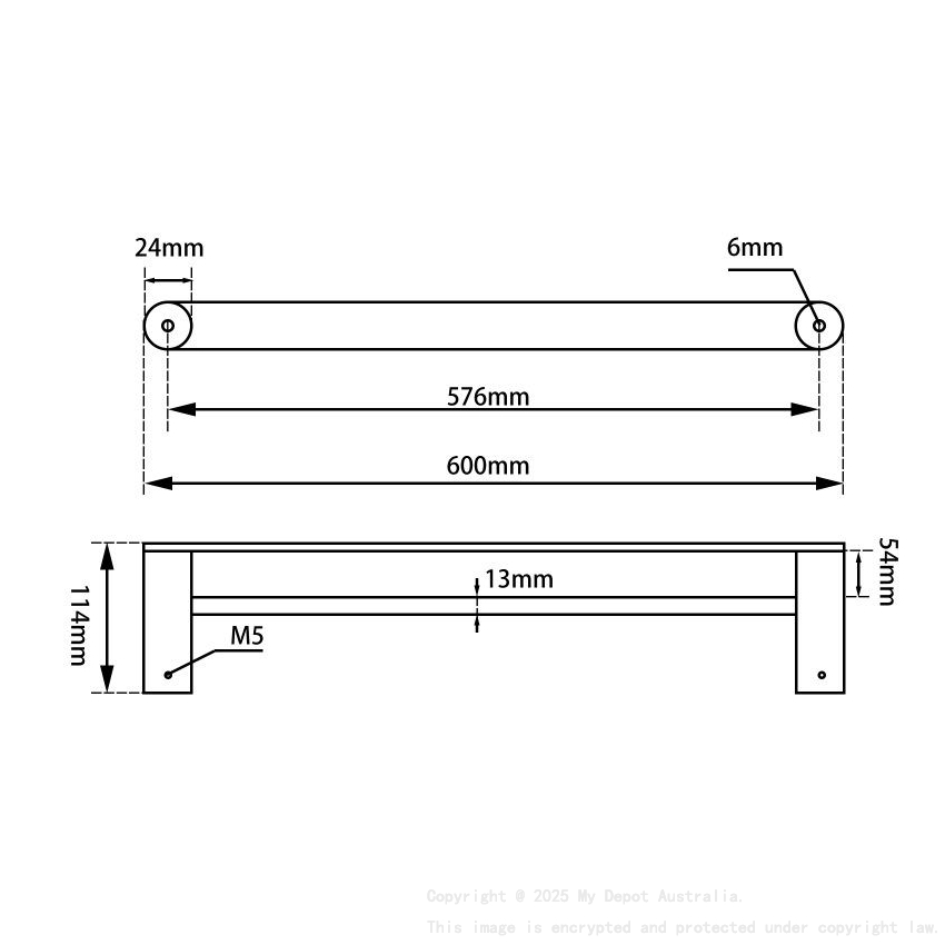 Esperia Matte Black Double Towel Rail 800mm