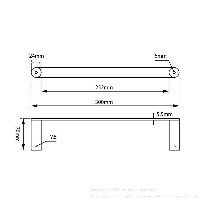 Esperia Brushed Yellow Gold Towel Rail 300mm