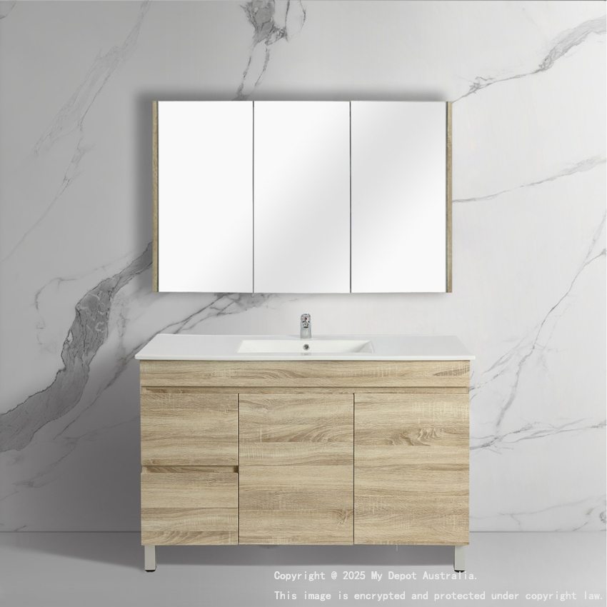 1200mm White Oak Free Standing MDF Bathroom Vanity Left Drawers Cabinet Only