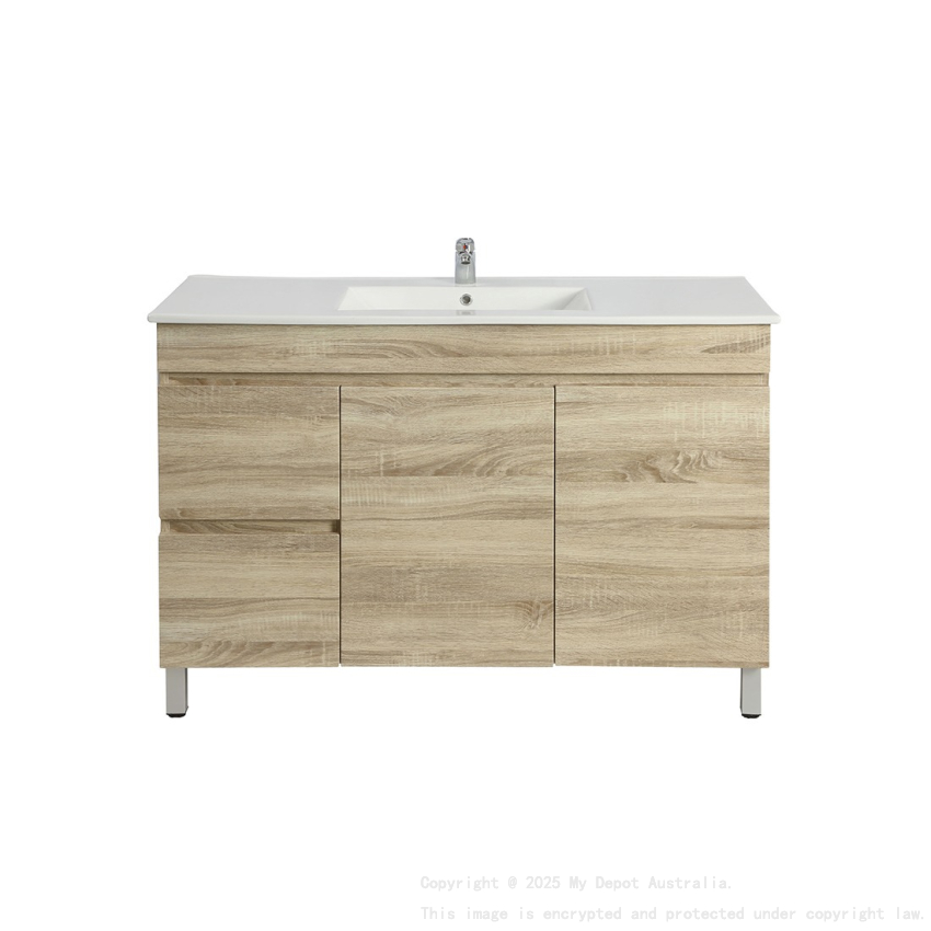 1200mm White Oak Free Standing MDF Bathroom Vanity Left Drawers Cabinet Only