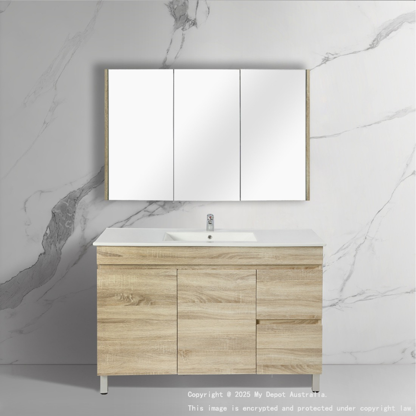 1200mm White Oak MDF Bathroom Vanity Right Drawers Free Standing Cabinet Only